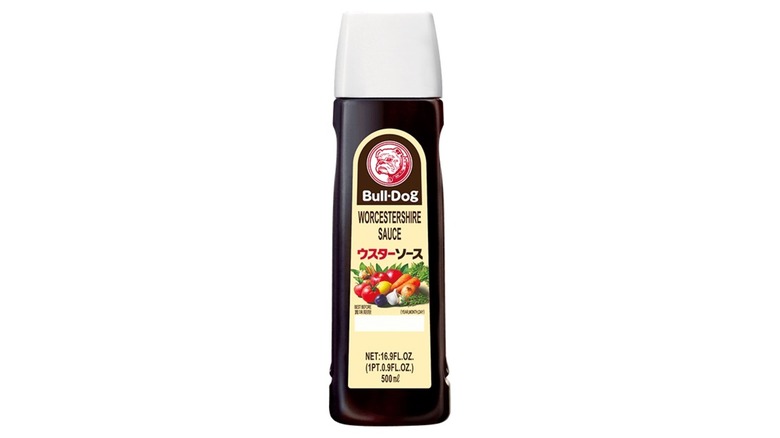 Squeeze bottle of Bulldog Worcestershire sauce