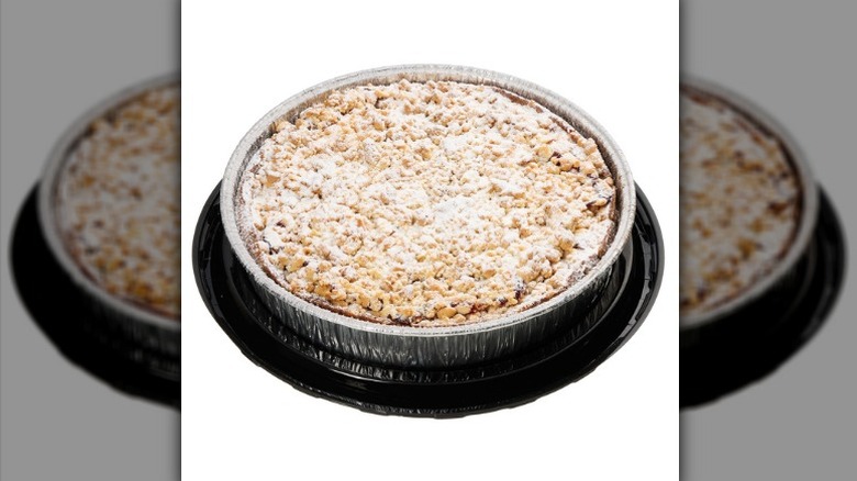 A product image of Costco's Kirkland Signature Cherry Almond Coffee Cake on a white background.