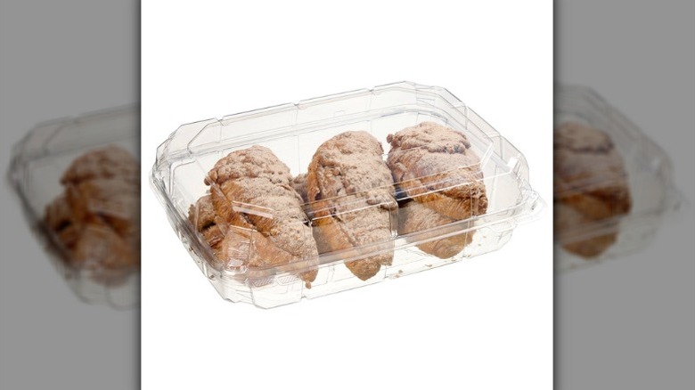 A product image of Costco's Kirkland Signature Twice Baked Cinnamon Filled Croissants on a white background.