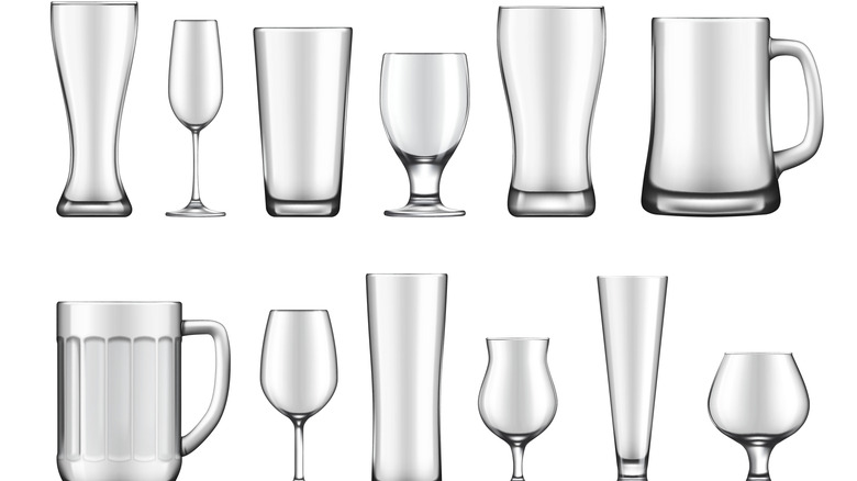 Display of different glassware meant for beer
