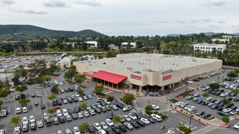 An areal view of a Costco warehouse and its parking lot