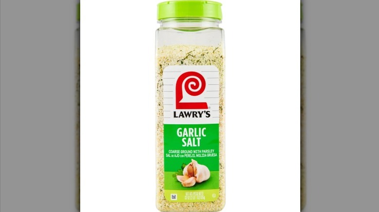 A large bottle of Lawry's Coarse Ground Garlic Salt with Parsley from Costco.