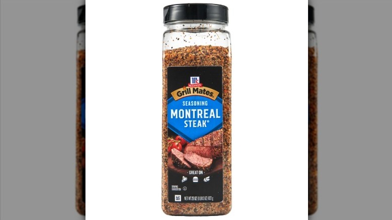 A 29 ounce container of McCormick Montreal Steak Seasoning from Costco.
