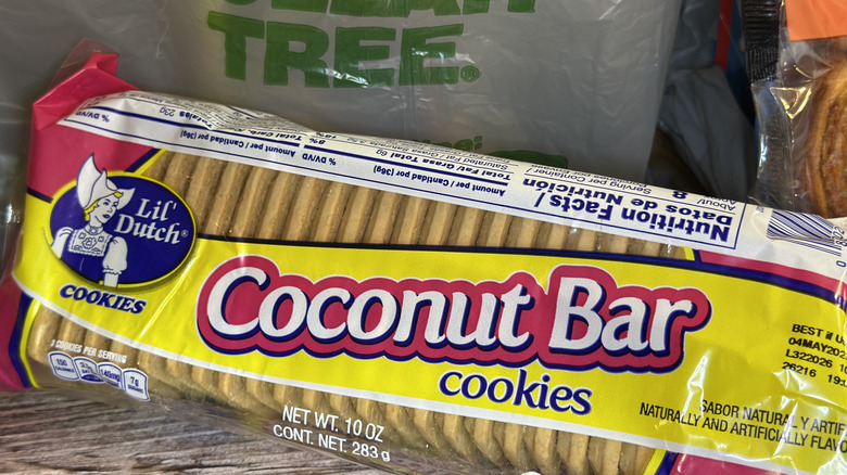 Lil' Dutch Coconut Bar Cookies from Dollar Tree in a yellow package