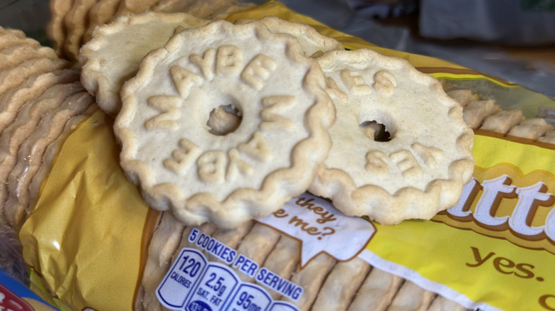 four Lil' Dutch Maid Butter Rings from Dollar Tree stacked on their own packaging