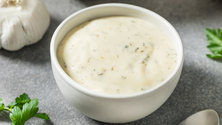 Ranch dressing in white bowl