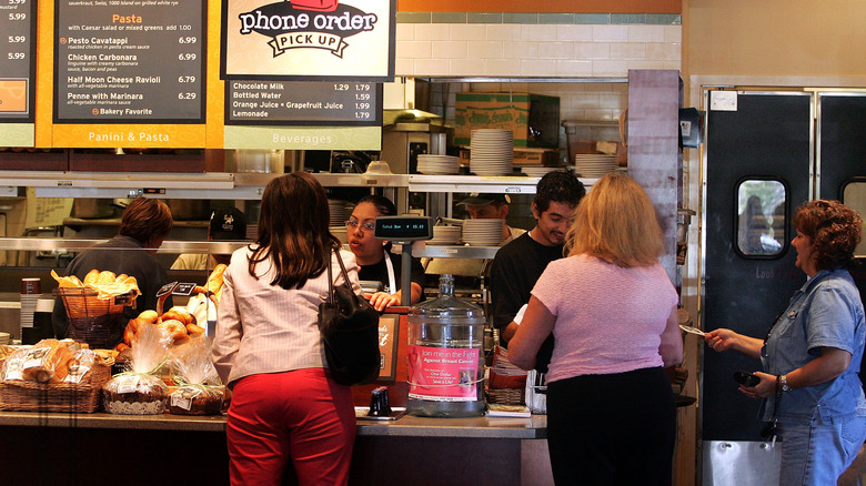 lineup at Corner Bakery Cafe counter