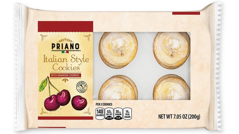 The Priano Italian Style Cookies with Amerena Cherries from Aldi's in its packaging