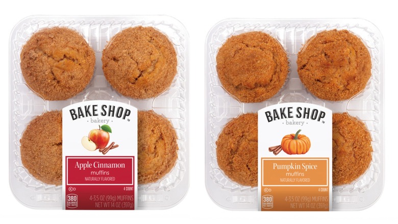 Bake Shop Apple Cinnamon Muffins and Bake Shop Pumpkin Spice Muffins in clear plastic packaging