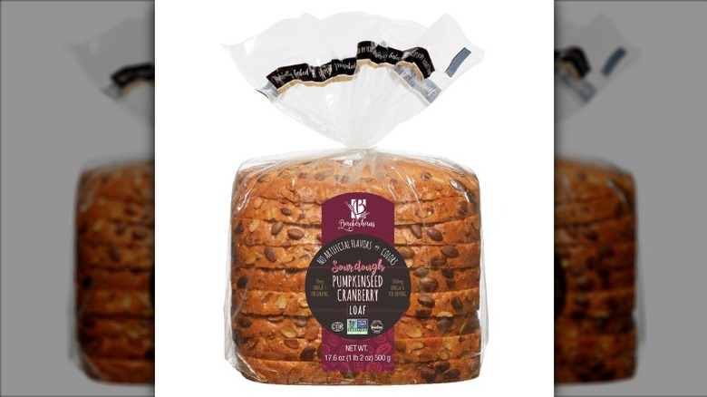Backerhaus Sourdough Pumpkinseed Cranberry Loaf in a clear plastic wrapper