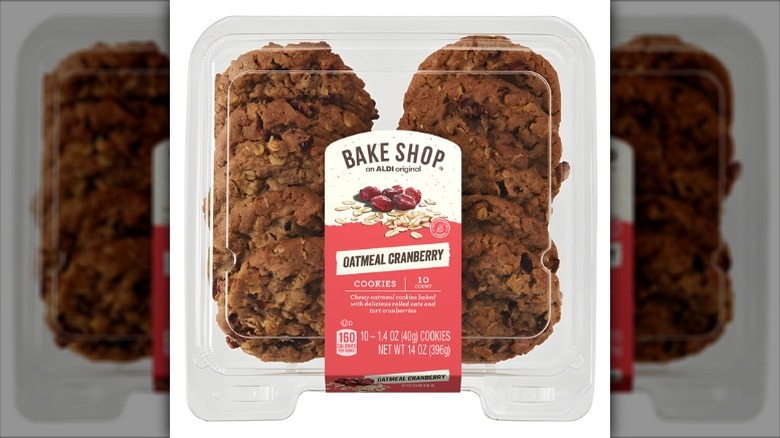 Bake Shop Oatmeal Cranberry Cookies in clear plastic packaging on white background