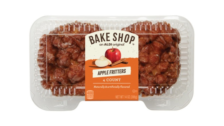 Bake Shop Apple Fritters in clear plastic packaging on a white background