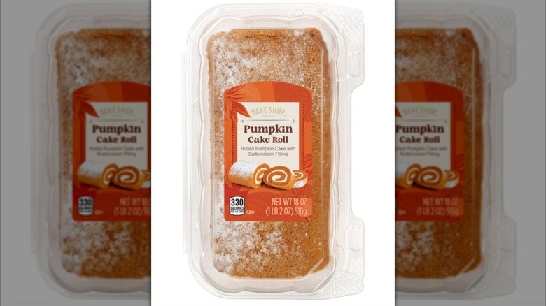Bake Shop Pumpkin Cake Roll in clear plastic packaging on a white background