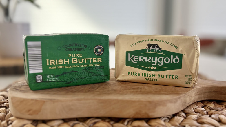 Blocks of Aldi Countryside Creamery and Kerrygold Irish butter