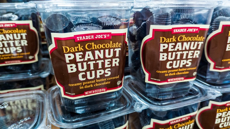 Trader Joes Dark Chocolate Peanut Butter Cups On Store Shelf Display