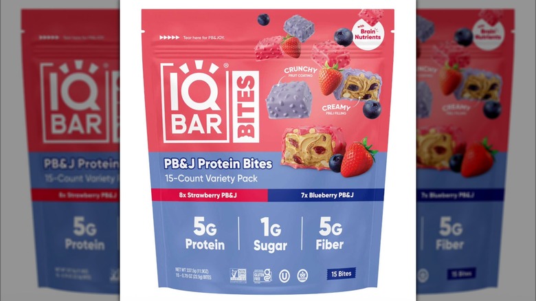 A bag of the IQBAR PB&J Protein Bites sold at Sam's Club on a white background