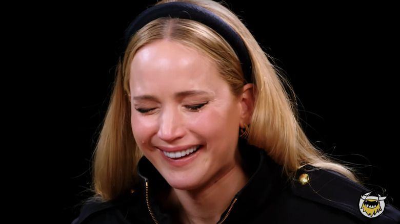 Jennifer Lawrence shedding tears on "Hot Ones"