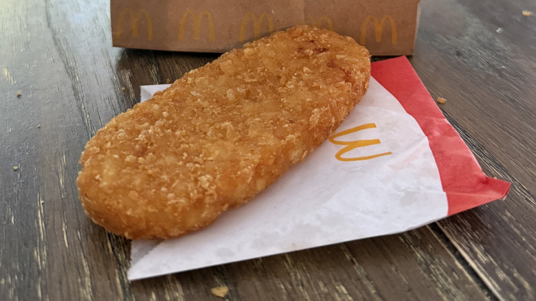 McDonald's hash brown patty on its wrapper