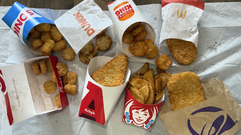 Different hash browns from several fast food chains