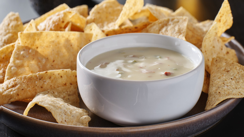 White queso served with chips
