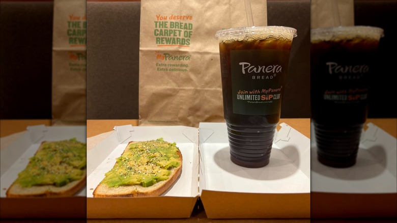 Avocado toast with large soda