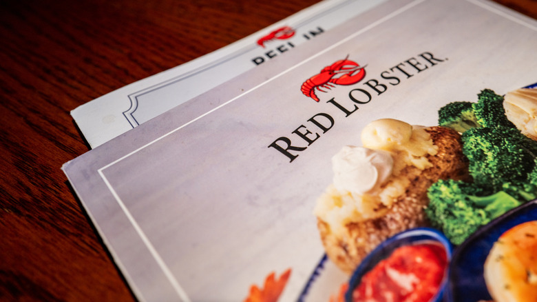 A Red Lobster menu sitting on a table.