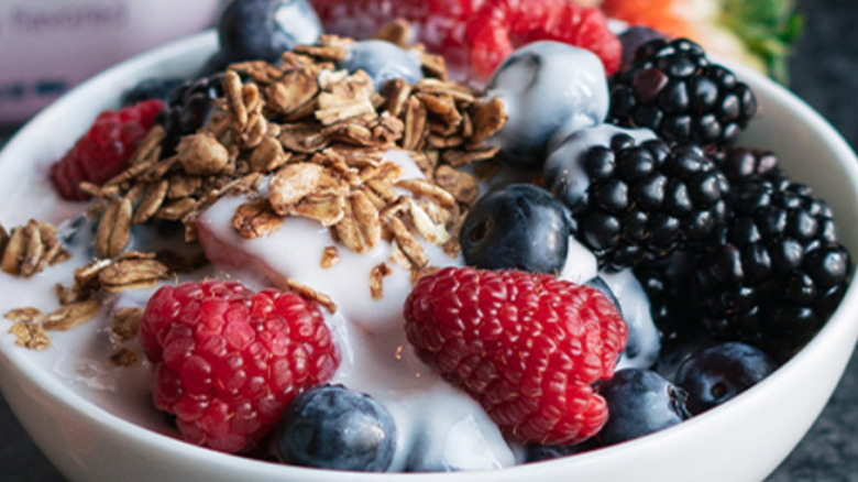 Bowl of kefir with fruit and oats