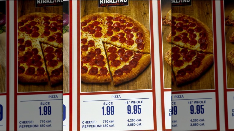 The pizza section of Costco's food court menu
