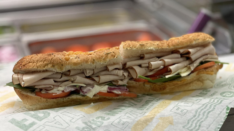 Subway Footlong Titan Turkey Sub displayed on wrapping paper