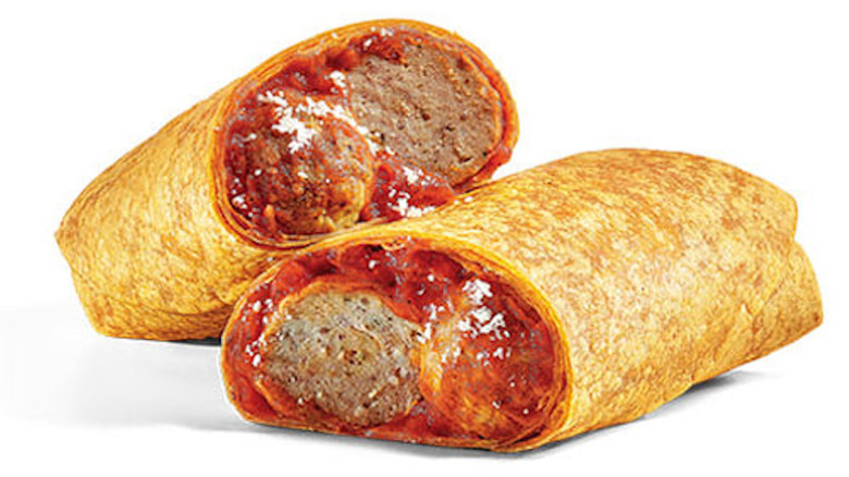 Subway Meatball Marinara Wrap on white backdrop