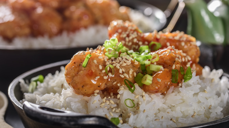 Orange chicken on rice