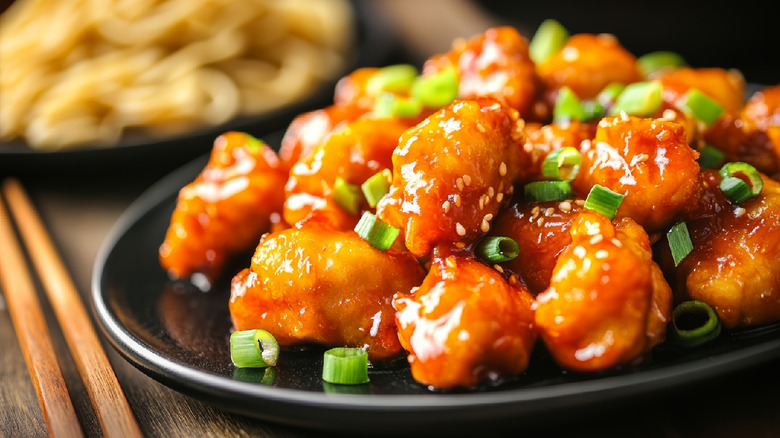 Sweet and sour chicken on plate