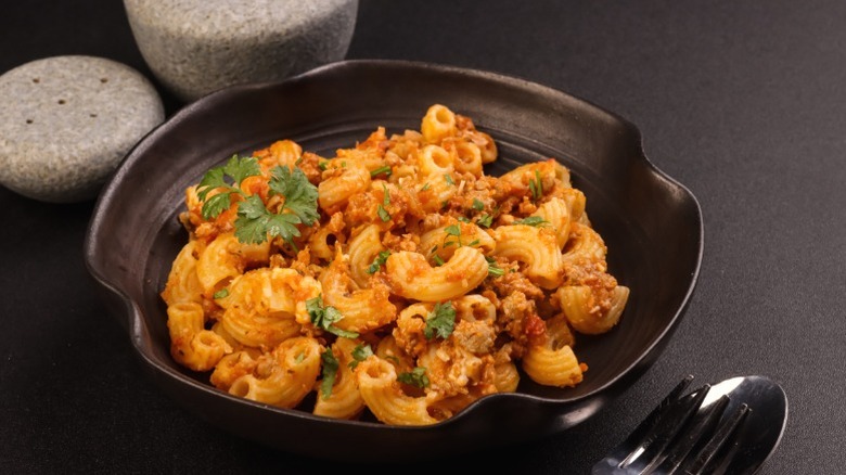 A dish of slumgullion, or American goulash.