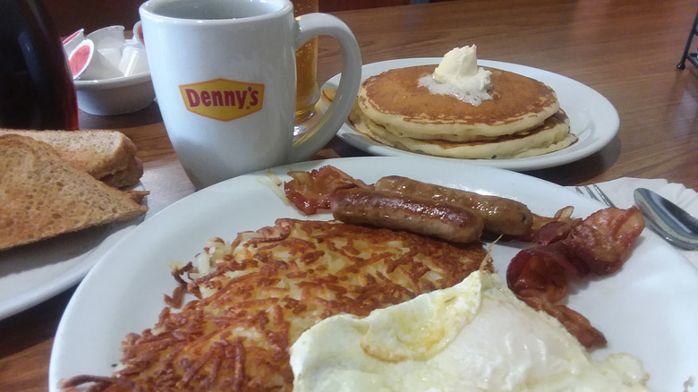 A Grand Slam breakfast served with coffee at Denny's
