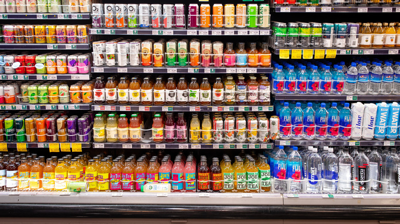A store display of various beverages