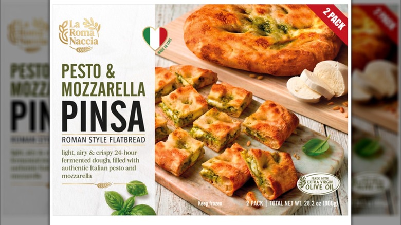 La Roma Naccia Pesto Mozzarella Pinsa in package on white background