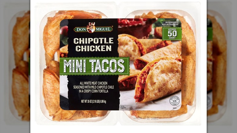 Don Miguel Chipotle Chicken Mini Tacos in package on white background