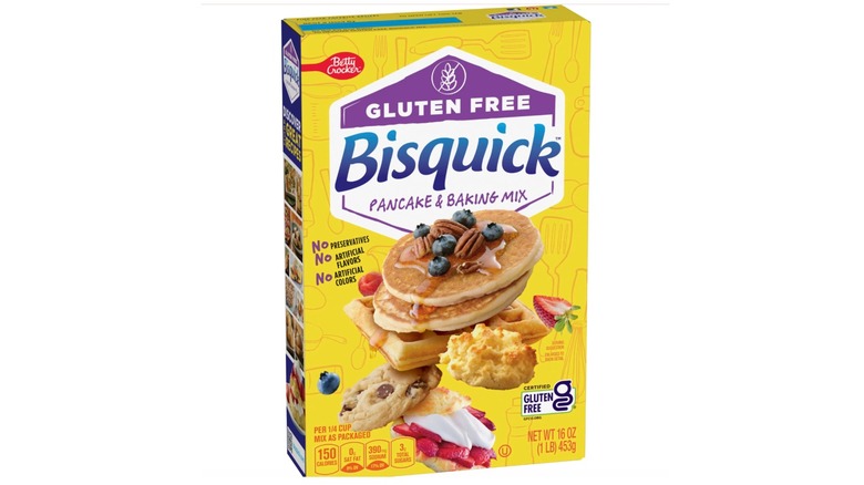 Product image of gluten-free Bisquick on a white background.