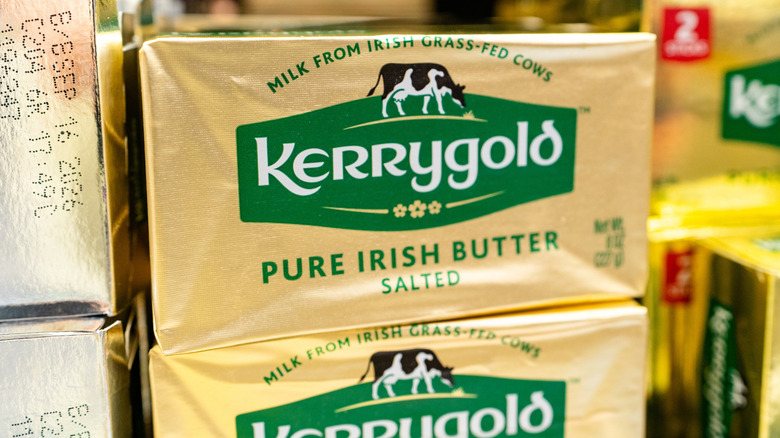 Close up of Kerrygold 8-ounce salted butter block