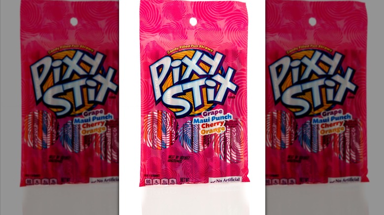 Package of Pixy Stix candy, mirrored