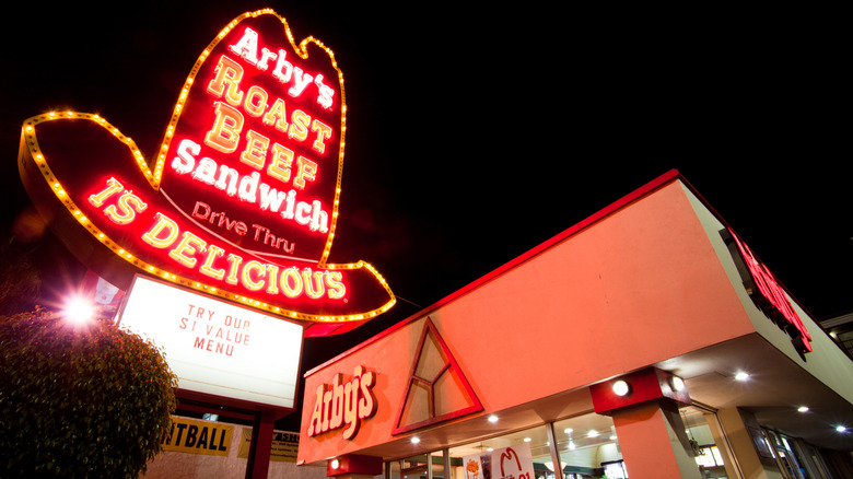 Bright lights outside an Arby's