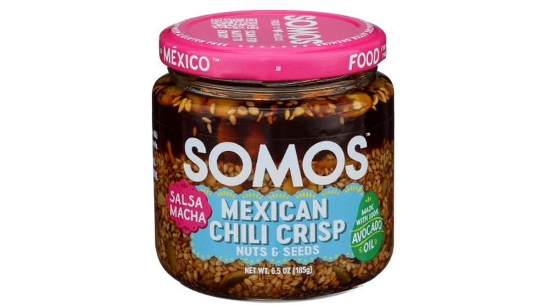 Jar of Somos Mexican Chili Crisp Salsa Macha on white background