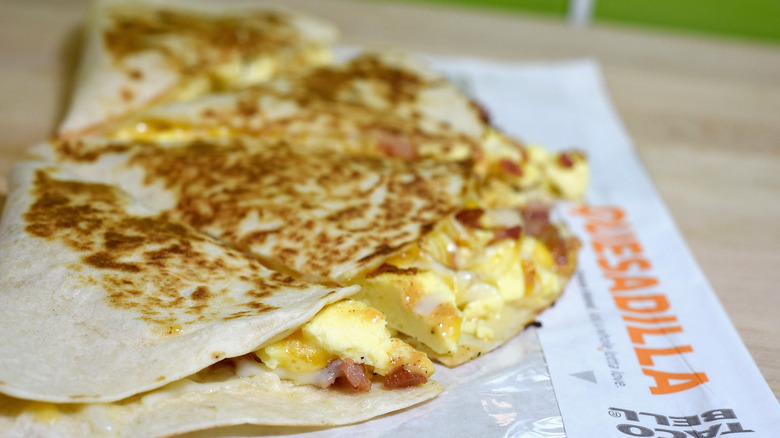 Taco Bell Quesadilla on top or wrapper