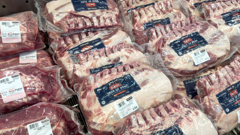 Packaged pork in grocery store