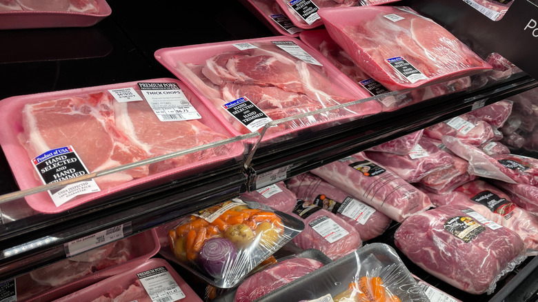 Packaged pork products in a grocery store