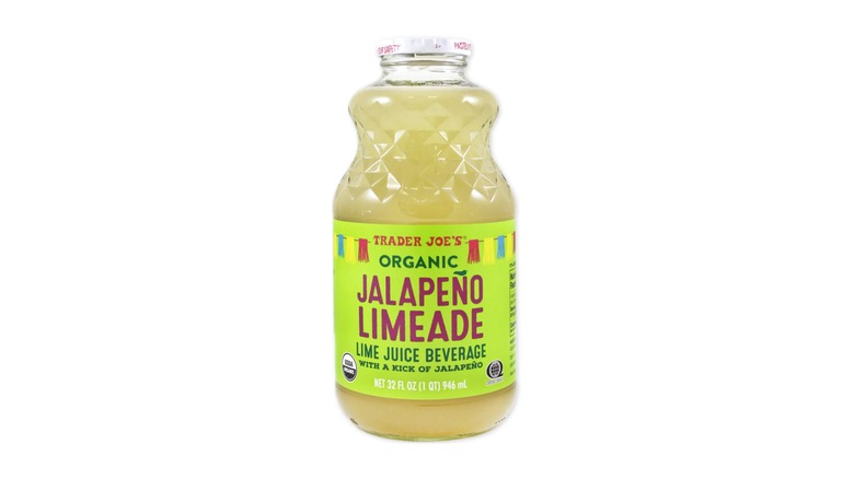 A glass bottle Trader Joe's Jalapeño Limeade on a white background