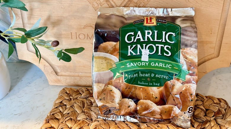 A bag of L'Oven Fresh garlic knots from Aldi
