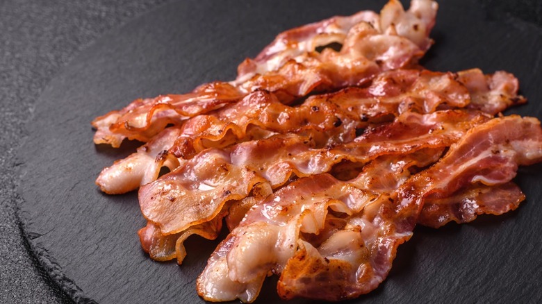 Slices of crispy bacon.