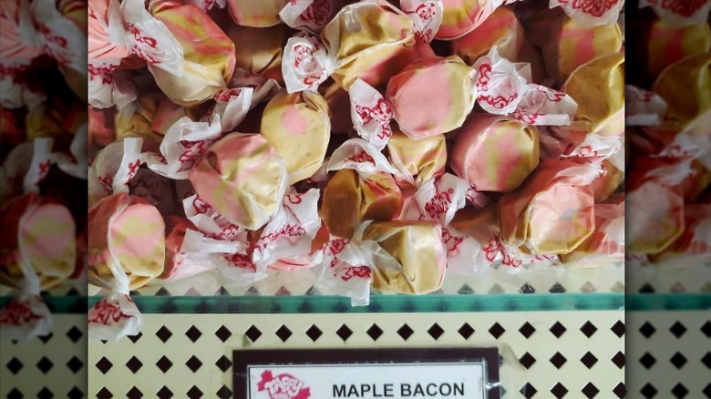 Maple bacon salt water taffy for sale.