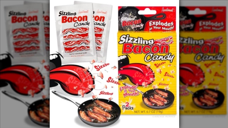 Sizzling Bacon Candy package and product image on a white background.